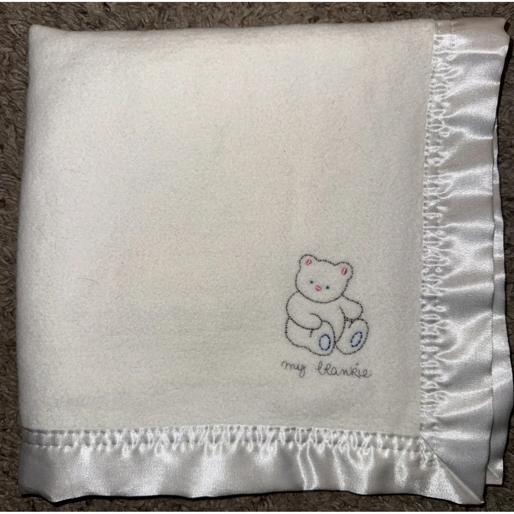 Elegant Baby White Satin Square Security Blanket Lovey 20x20 Plush Embroidered